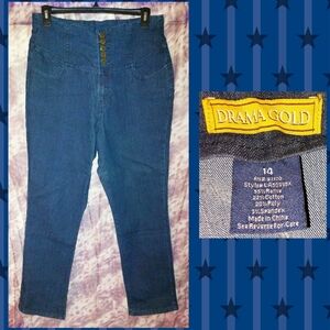 Drama Gold brand Dk Blue Wash Super Hi-Waist Straight Slim Leg Denim Jeans Sz 14